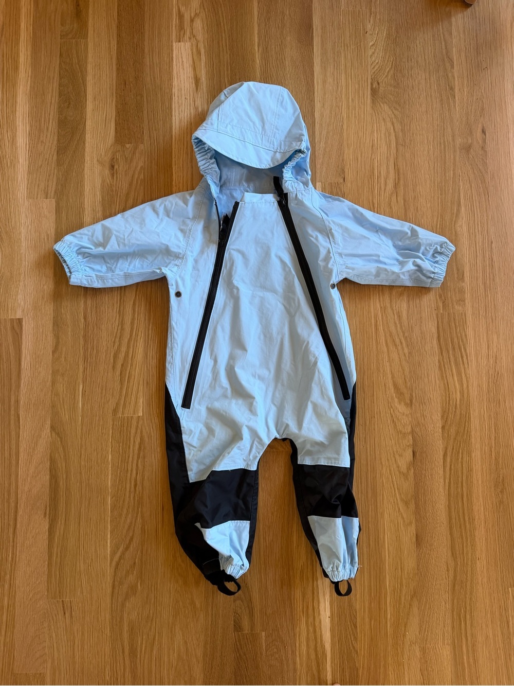 Hapiu Light Blue & Black Hooded All-In-One Rain Suit